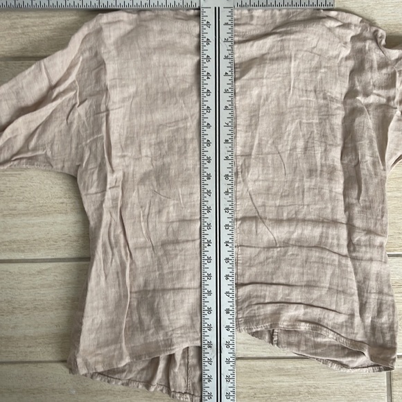 LANDS DOWNUNDER Italian Linen Tan Asymmetrical Button Pocket Boxy Boho Top Small - Picture 8 of 8